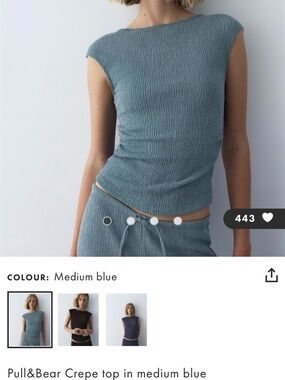 Pull&Bear Medium Blue Textured Cap-Sleeve Top